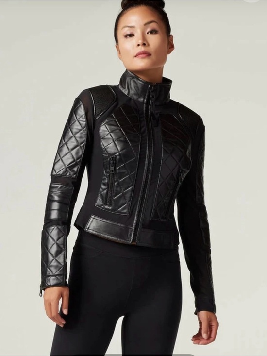 blanc noir Jackets & Blazers - BLANC NOIR CLASSIC BLACK QUILTED GENUINE LEATHER MESH MOTO JACKET